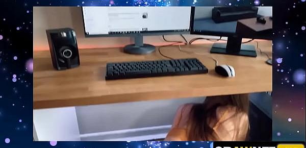 trendsStuck teen sister Blowjob my dick under table computer